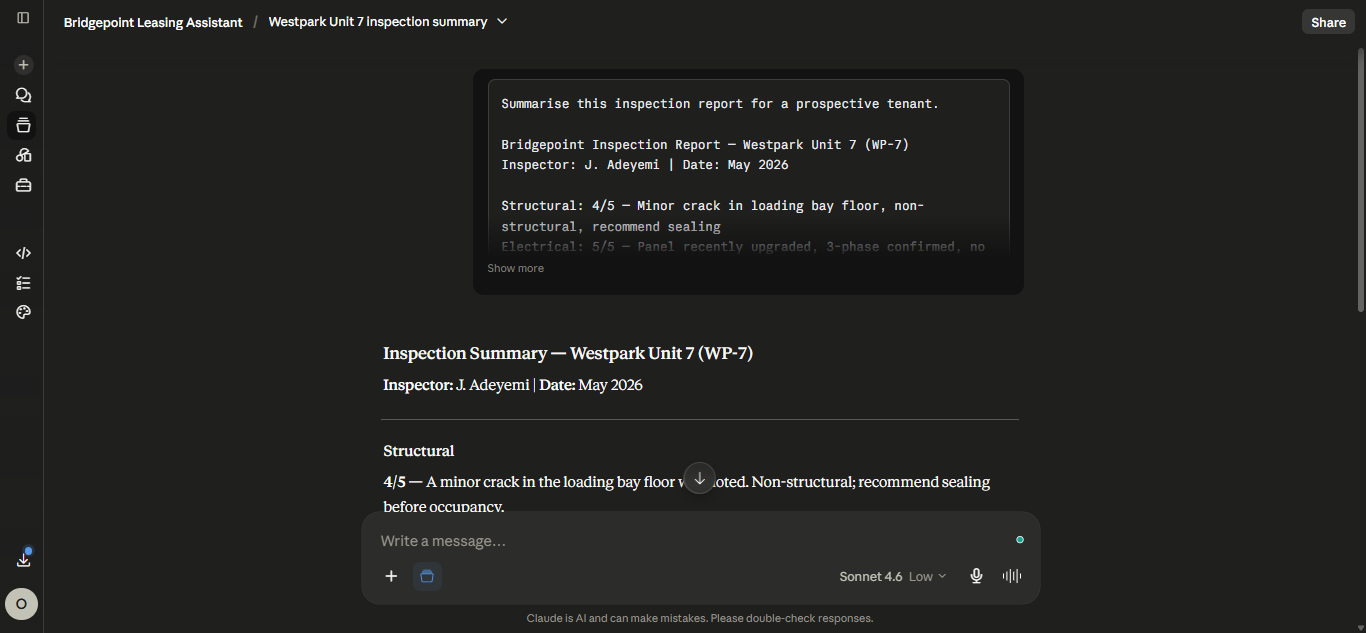 Inspection summary output