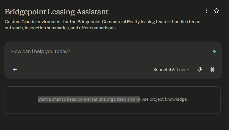 Claude Project sidebar showing custom instructions and knowledge base