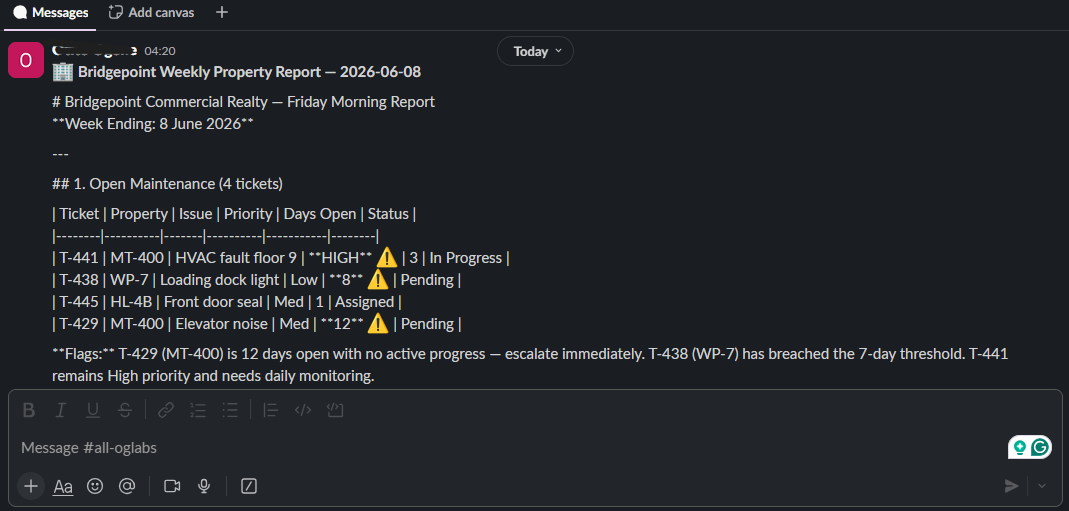 Final Slack output from the pipeline